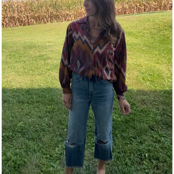 Vintage Blair Snap Closure Aztec Print Button Down, Small USA - Picture 2 of 7